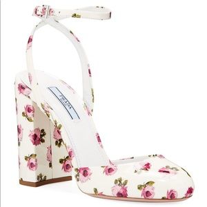 Prada patent rose print slingbacks